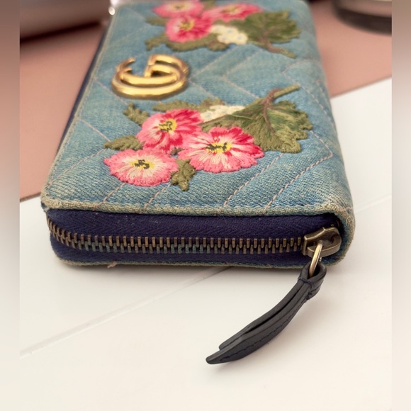 Gucci Marmont Denim Floral Zippy Wallet - Picture 4 of 14